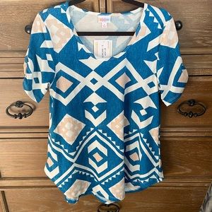 Lularoe Top, “Morgan” Flare T, Blue, Peach, Sz S